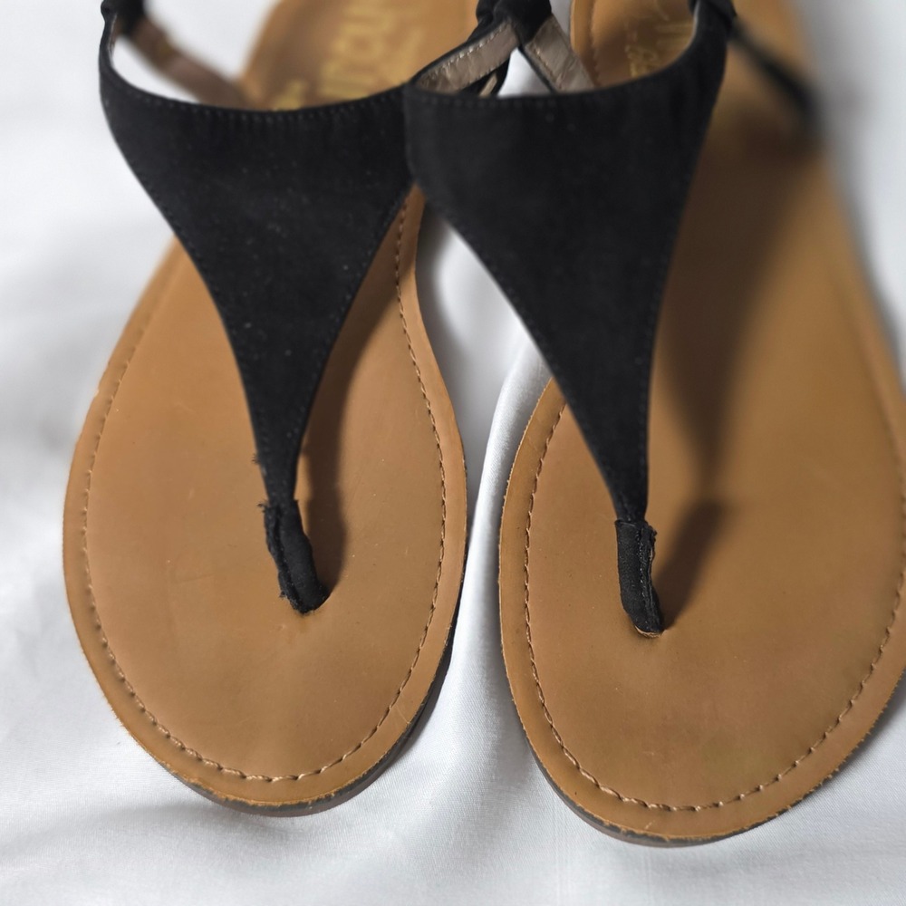Circus by Sam Edelman Black Suede Thong Sandals with Tan Footbed
